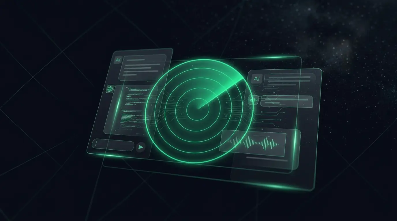 Radar verde che scandaglia schermate di conversazioni con assistenti AI: l’audit della visibilità dello studio